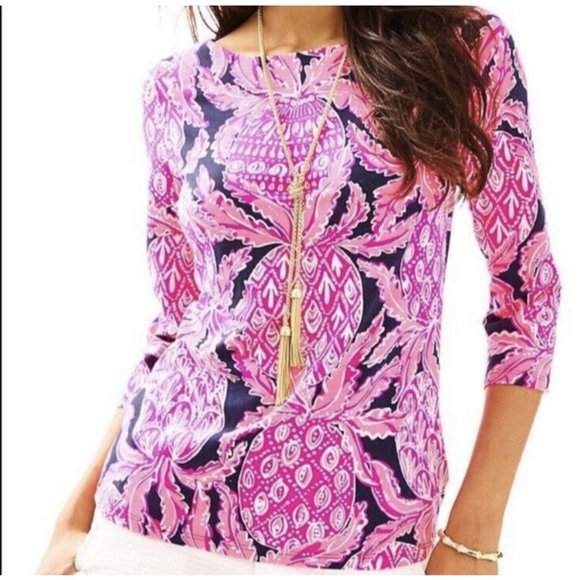 Lilly Pulitzer Waverly Top Pink Pineapple Coco Safari XS RARE HTF GORGEOUS - Picture 9 of 9